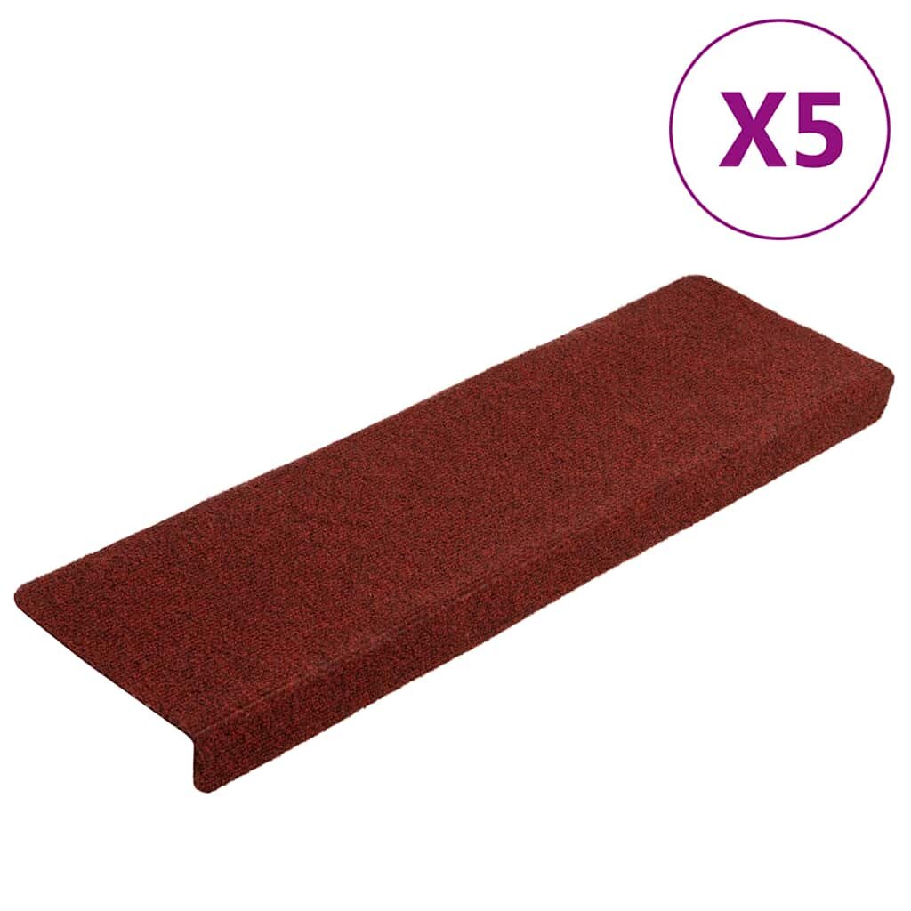 vidaXL Самозалепващи се постелки за стълби 5 бр. 65x21x4 см бордо червени правоъгълен кант