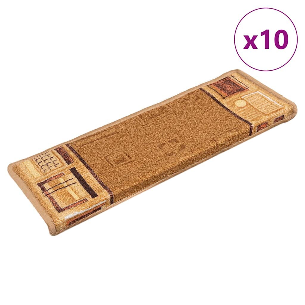 vidaXL Самозалепващи стелки за стълби 10 бр 65x21x4 см бежови