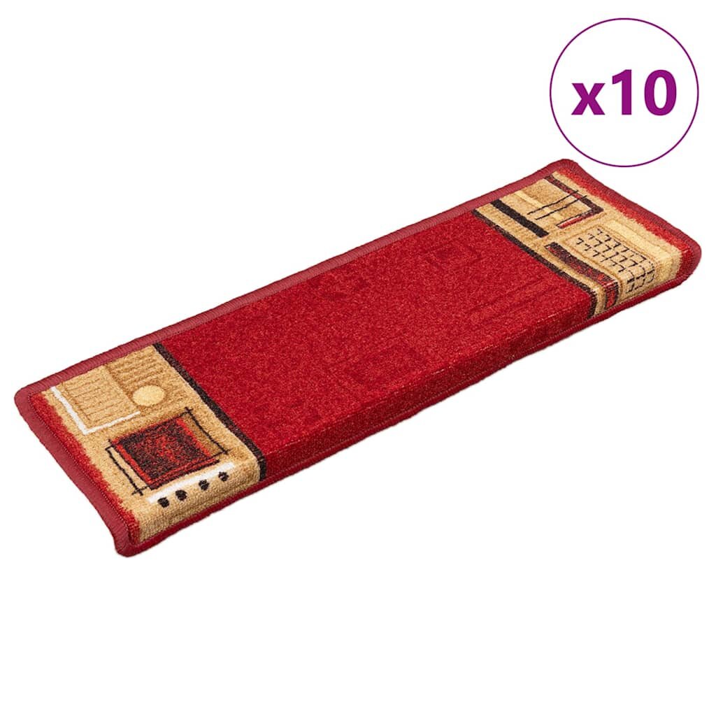 vidaXL Самозалепващи стелки за стълби 10 бр 65x21x4 см червени