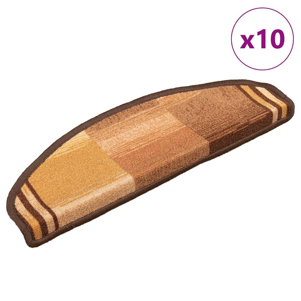 vidaXL Самозалепващи стелки за стълби 10 бр 65x21x4 см кафяви