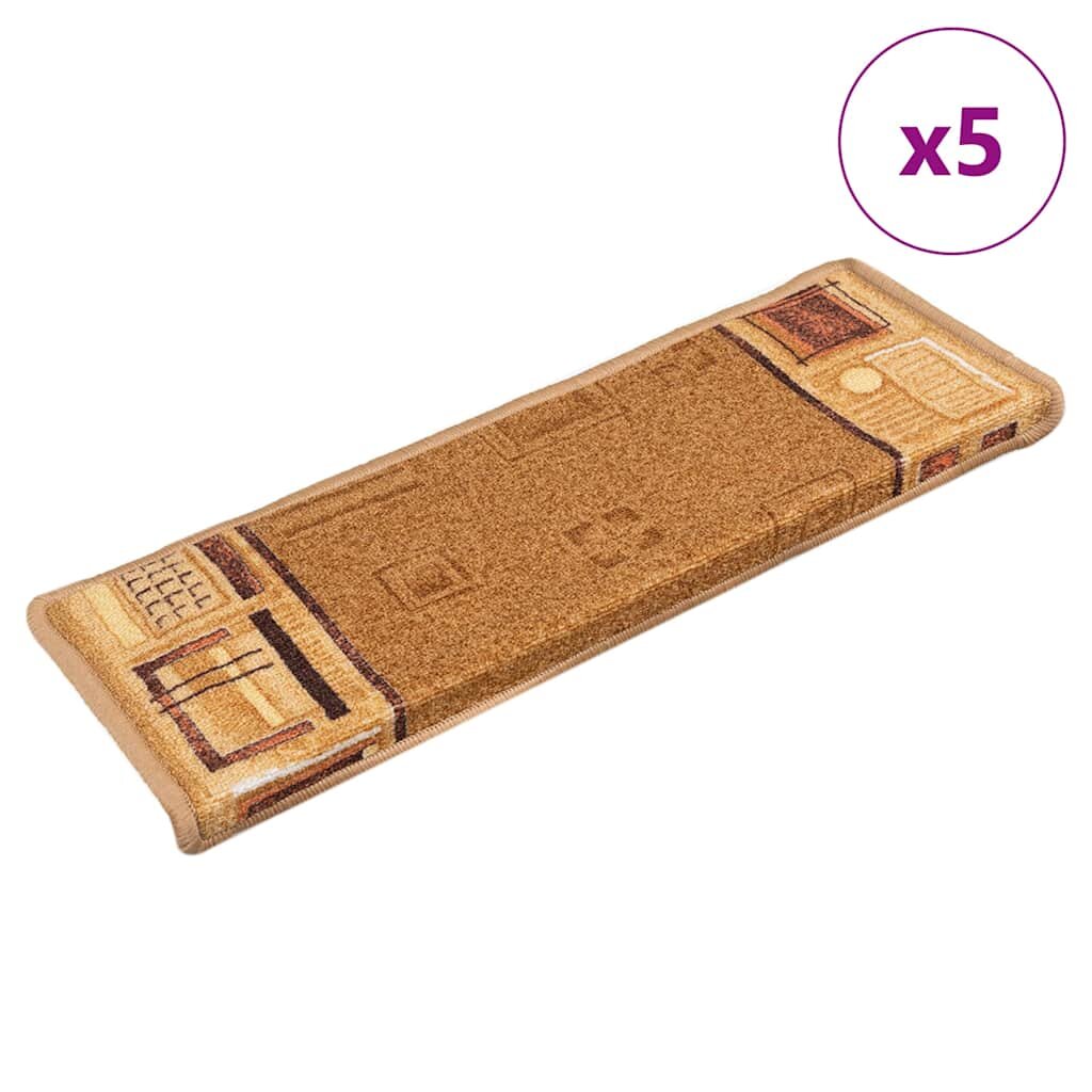 vidaXL Самозалепващи стелки за стълби 5 бр 65x21x4 см бежови