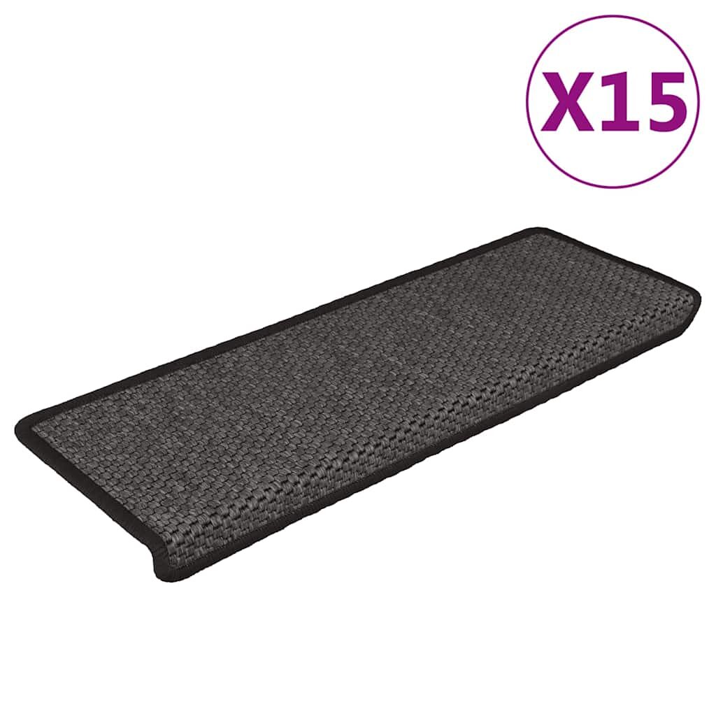 vidaXL Самозалепващи стелки за стълби сизал 15 бр 65x21x4 см антрацит