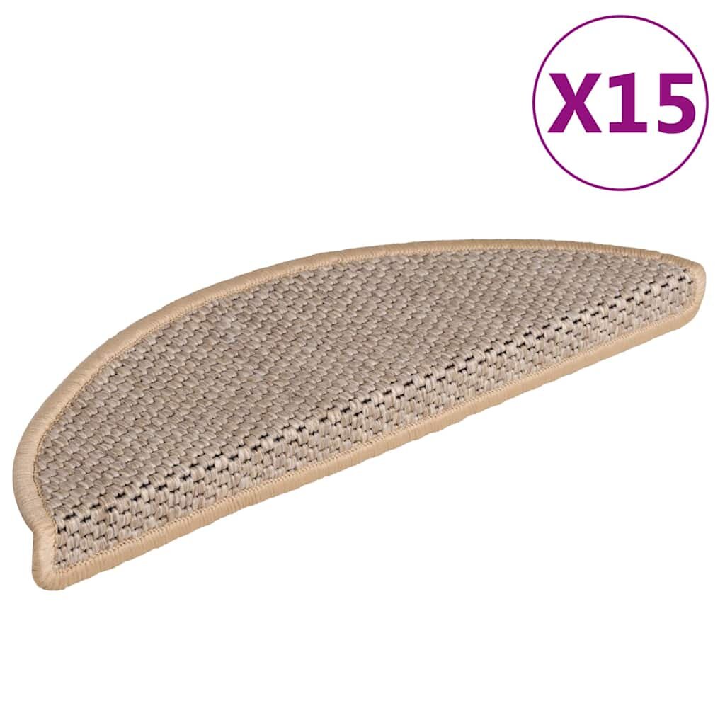vidaXL Самозалепващи стелки за стълби сизал 15бр 56x17x3см светлобежов