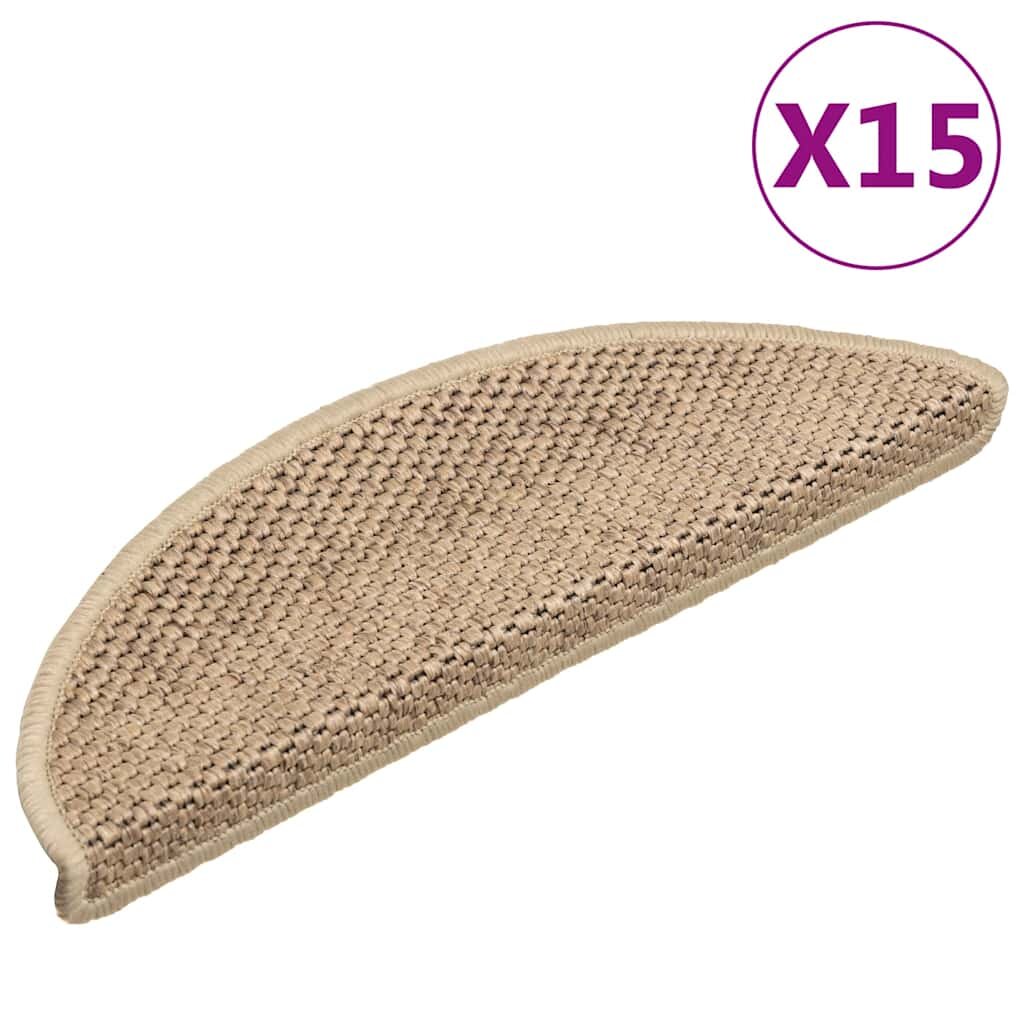 vidaXL Самозалепващи стелки за стълби вид сизал 15бр 56x17x3см пясъчни