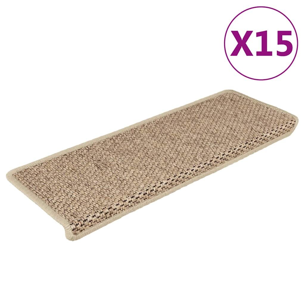 vidaXL Самозалепващи стелки за стълби вид сизал 15бр 65x21x4см пясъчни
