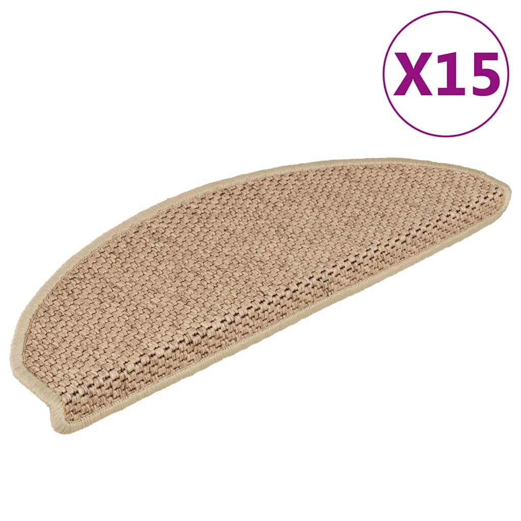 vidaXL Самозалепващи стелки за стълби вид сизал 15бр 65x21x4см пясъчни