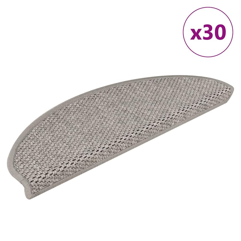 vidaXL Самозалепващи стелки за стълби вид сизал 30бр 65x21x4 см сребро