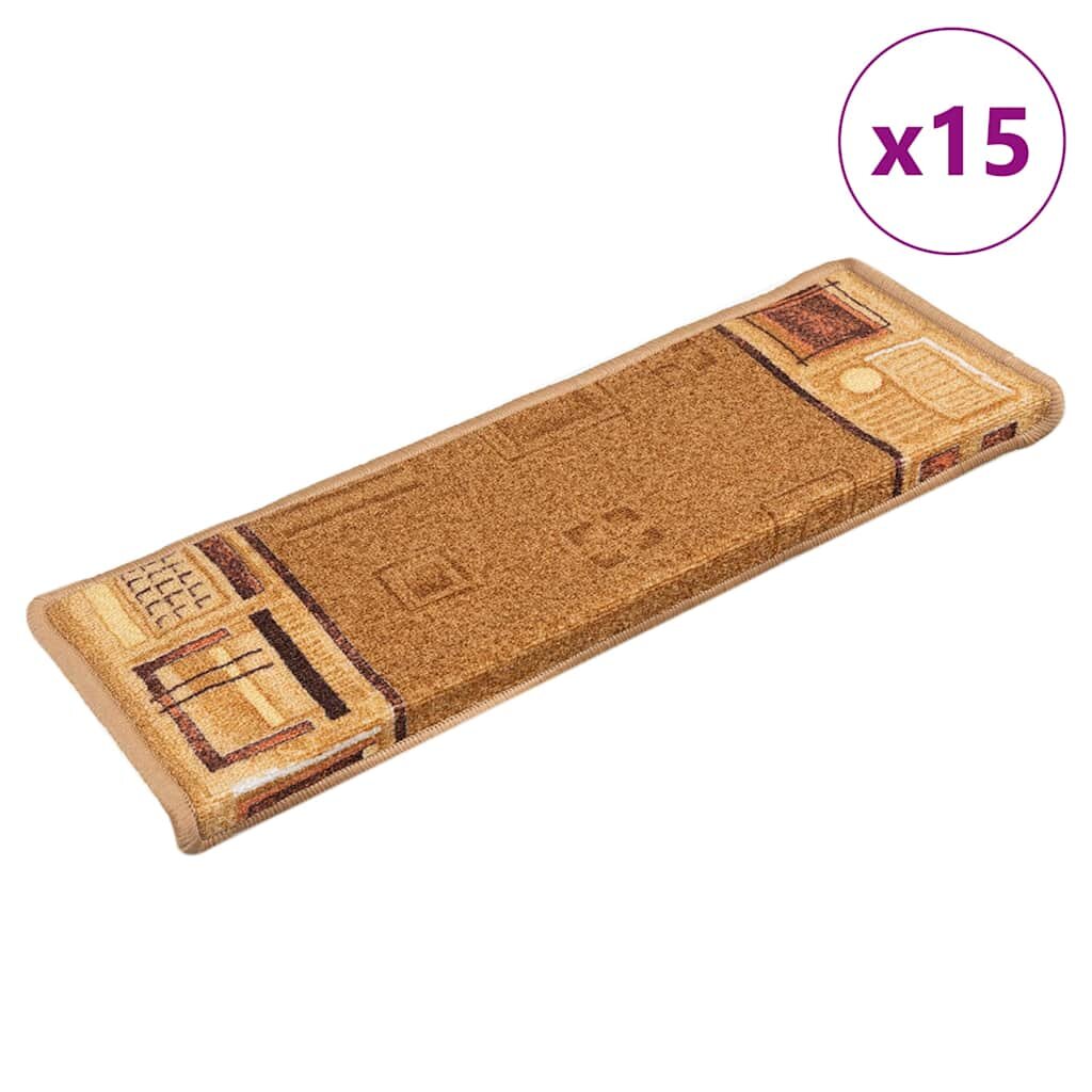 vidaXL Самозалепващи стелки за стъпала 15 бр 65x21x4 см бежови