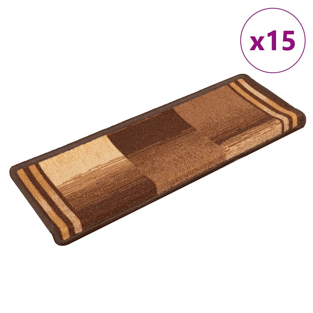 vidaXL Самозалепващи стелки за стъпала 15 бр 65x21x4 см кафяви