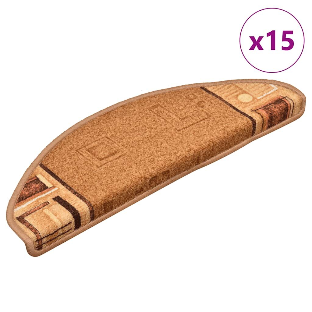 vidaXL Самозалепващи стелки за стъпала 15 бр бежови 65x21x4 см