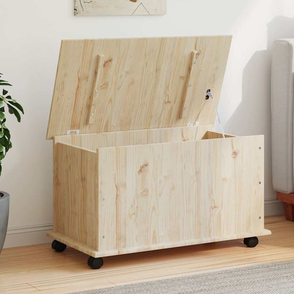vidaXL Сандък за съхранение с колелца ALTA 73x395x43 см бор масив