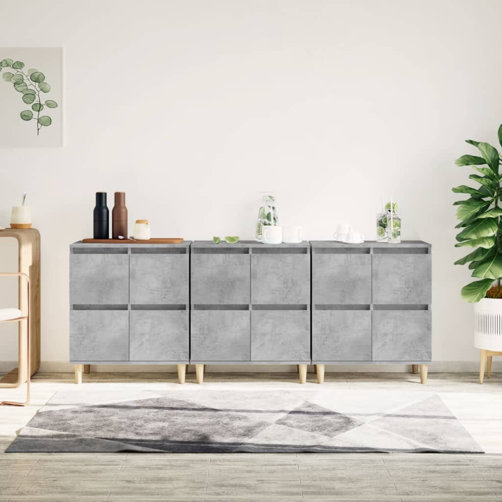 vidaXL Сайдборд 3 бр бетонно сиво 60x35x70 см инженерно дърво