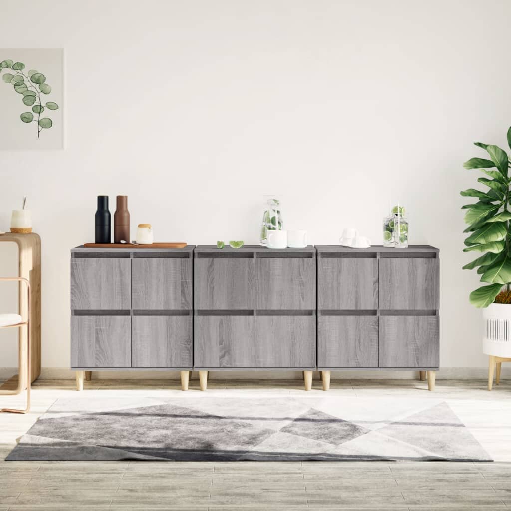 vidaXL Сайдборд 3 бр сив сонома 60x35x70 см инженерно дърво