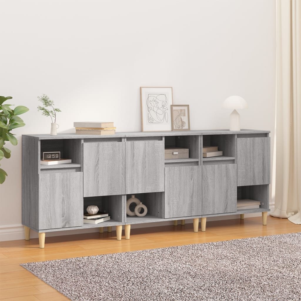 vidaXL Сайдборд 3 бр сив сонома 60x35x70 см инженерно дърво