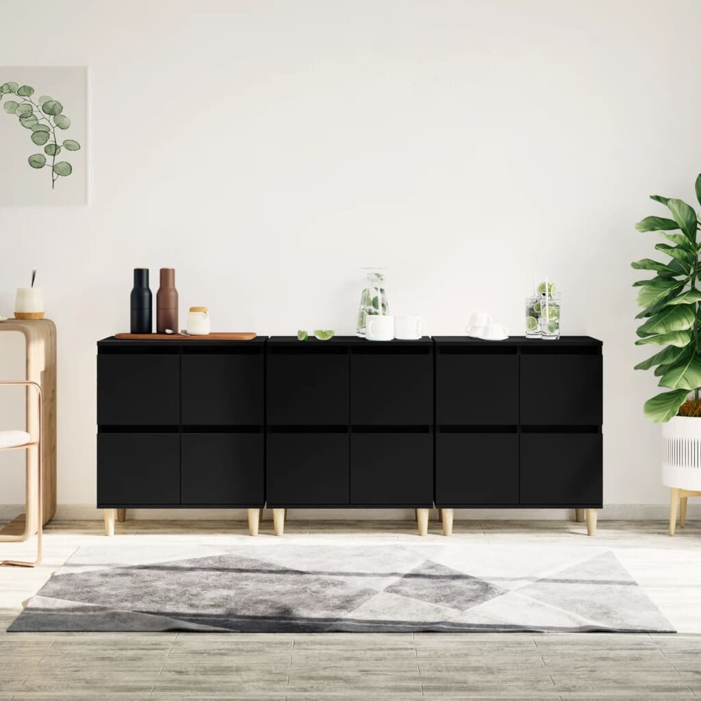 vidaXL Сайдборд 3бр черно 60x35x70 см инженерно дърво