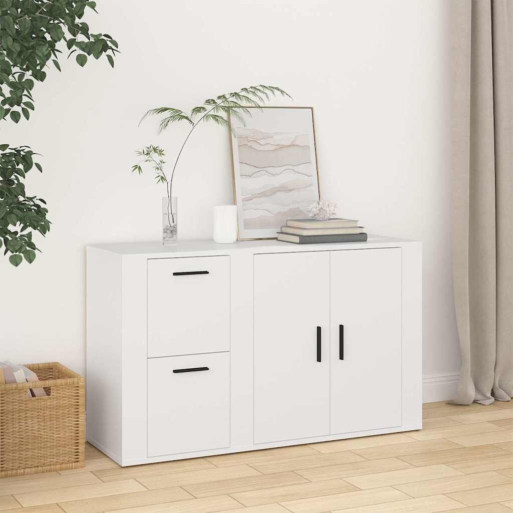 vidaXL Сайдборд бял 100x33x595 см инженерно дърво