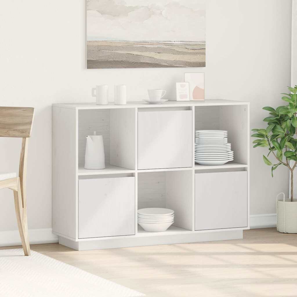 vidaXL Сайдборд бял 1105x35x80 см бор масив