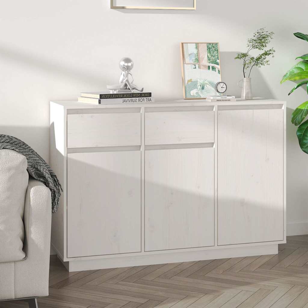 vidaXL Сайдборд бял 110x34x75 см бор масив