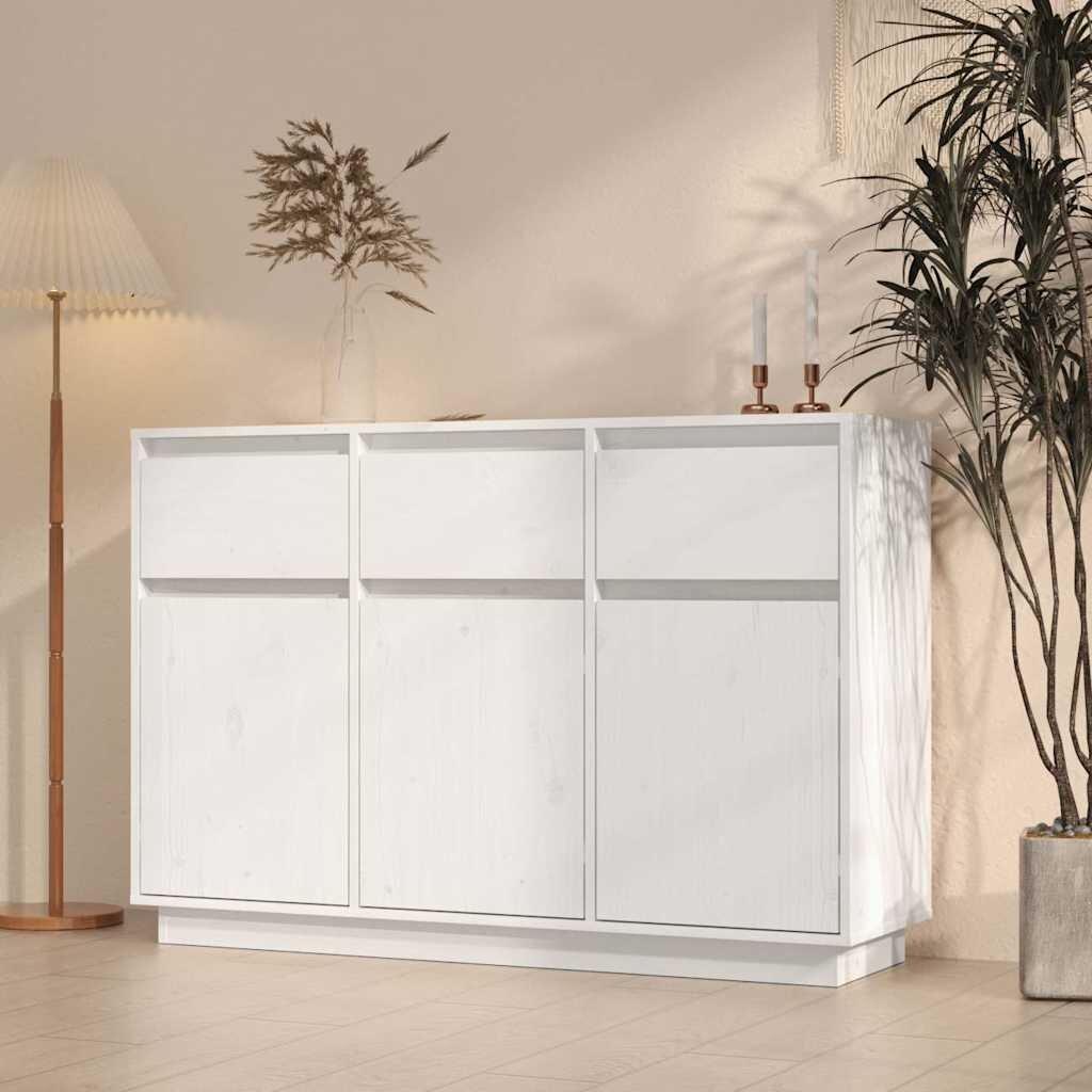 vidaXL Сайдборд бял 111x36x75 см бор масив