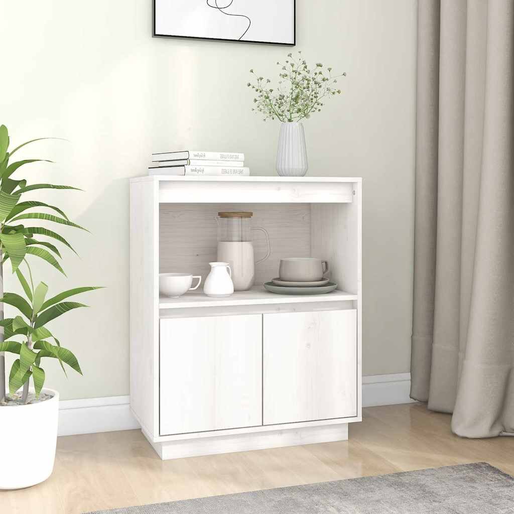 vidaXL Сайдборд бял 60x34x75 см бор масив
