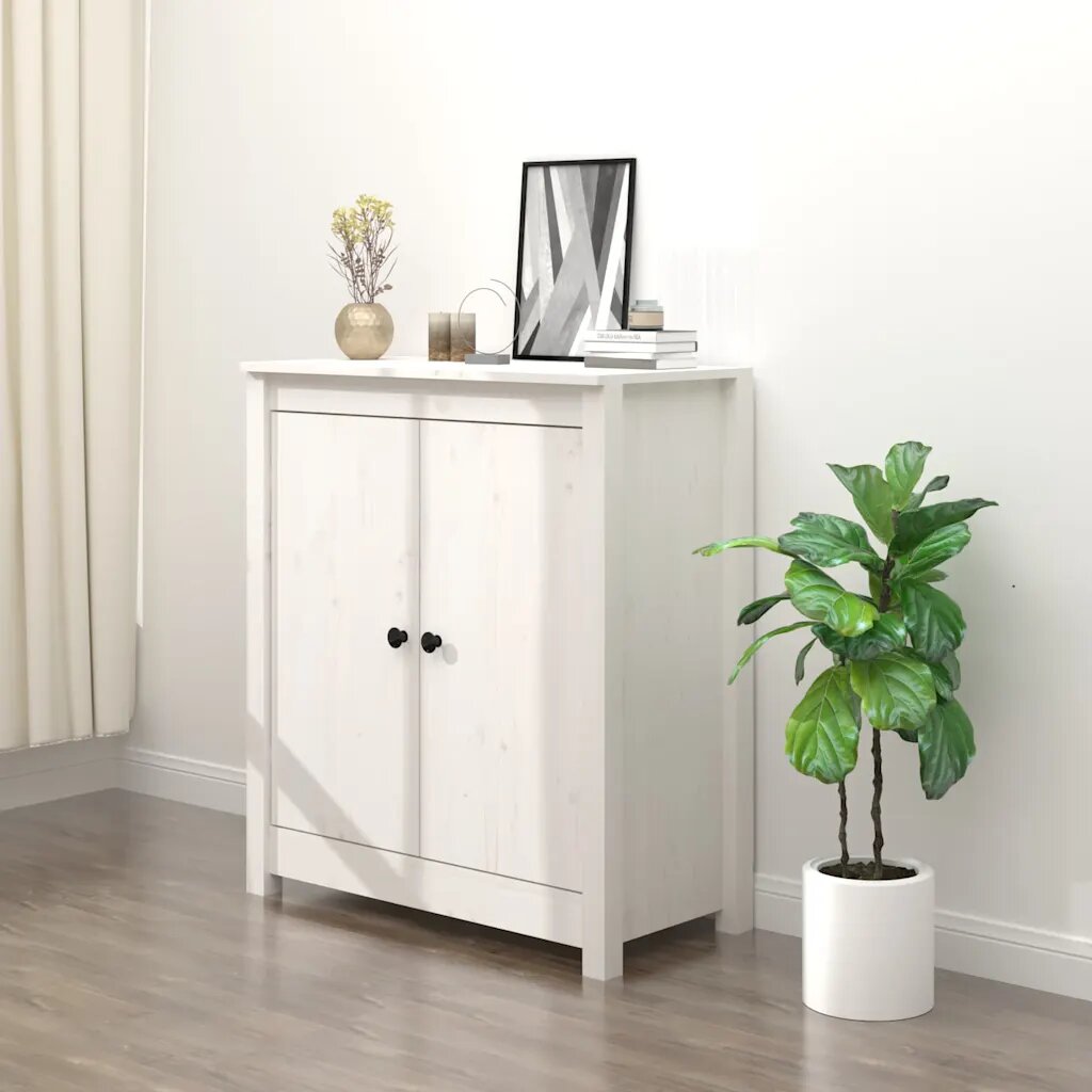 vidaXL Сайдборд бял 70x35x80 см бор масив