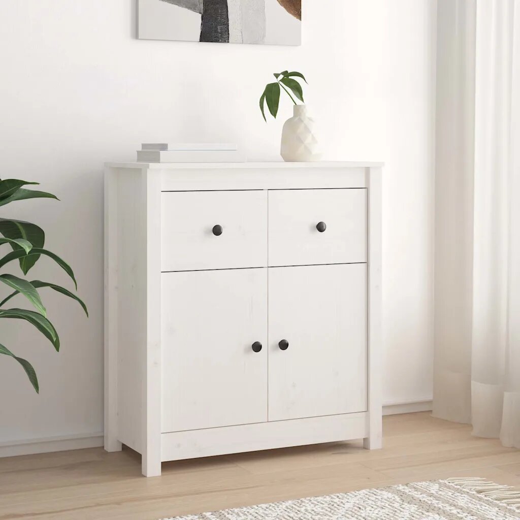 vidaXL Сайдборд бял 70x35x80 см бор масив