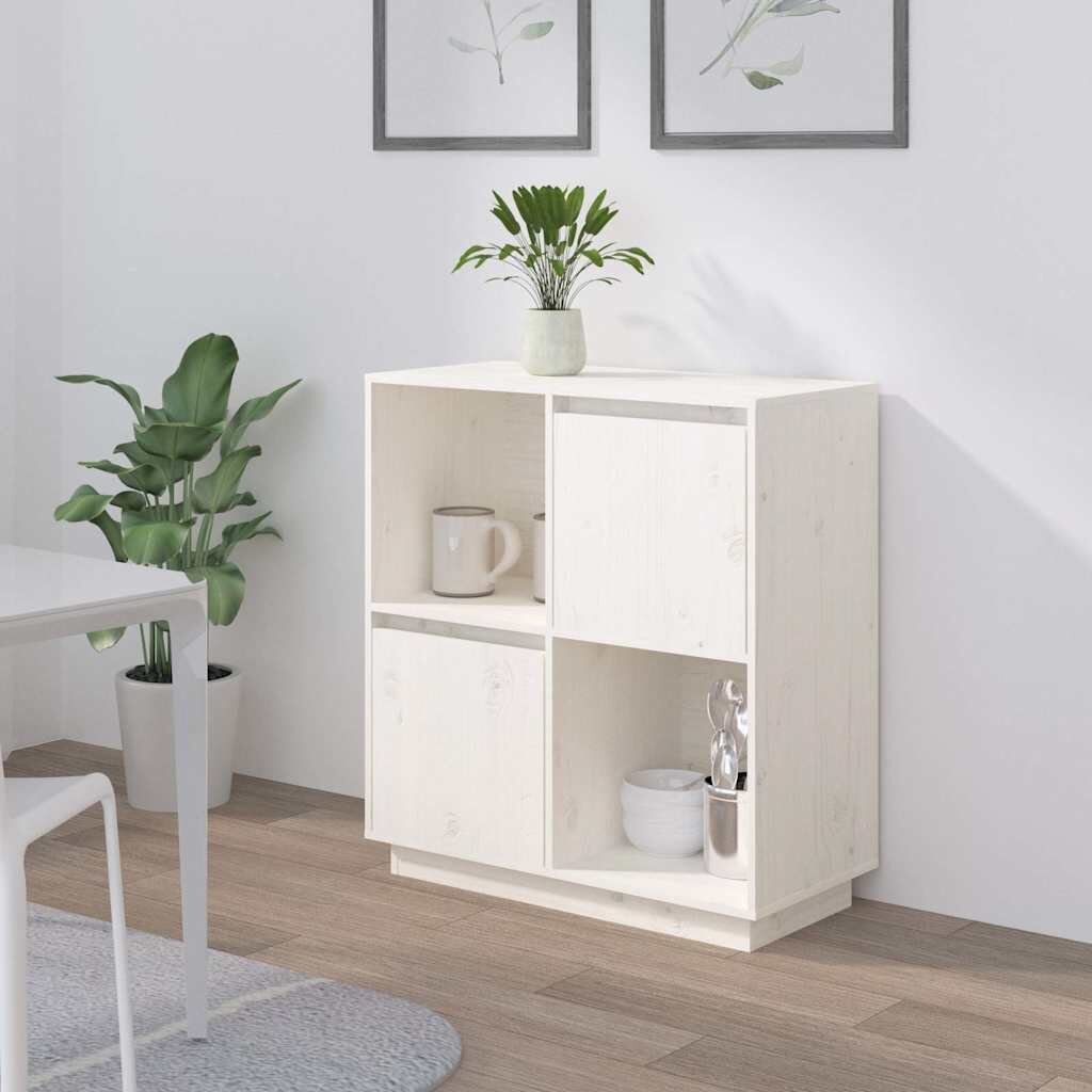vidaXL Сайдборд бял 74x35x80 см бор масив