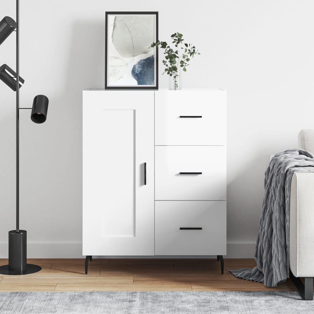 vidaXL Сайдборд бял гланц 695x34x90 см инженерно дърво