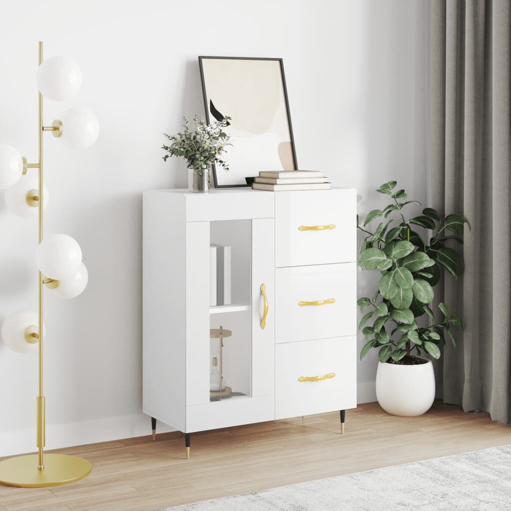 vidaXL Сайдборд бял гланц 695x34x90 см инженерно дърво