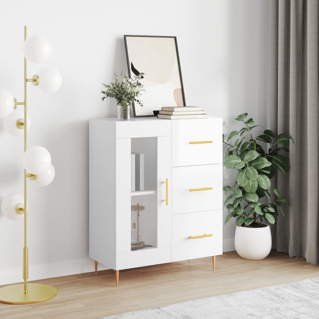 vidaXL Сайдборд бял гланц 695x34x90 см инженерно дърво