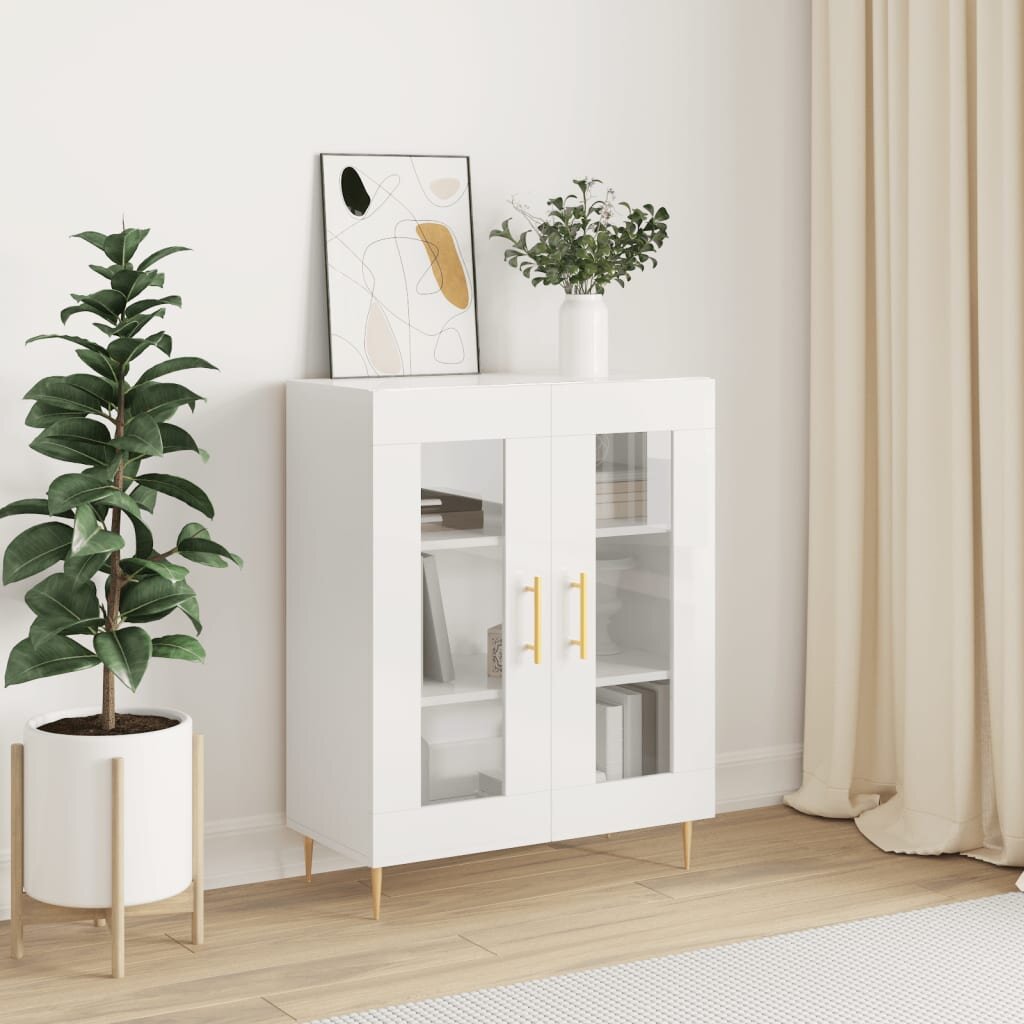 vidaXL Сайдборд бял гланц 695x34x90 см инженерно дърво