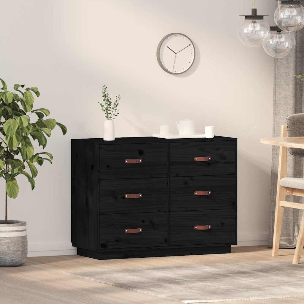 vidaXL Сайдборд черен 100x40x75 см бор масив