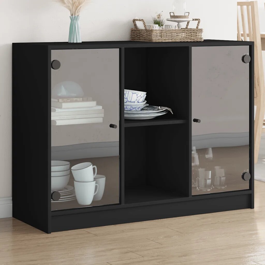 vidaXL Сайдборд черен 102x37x755 см инженерно дърво
