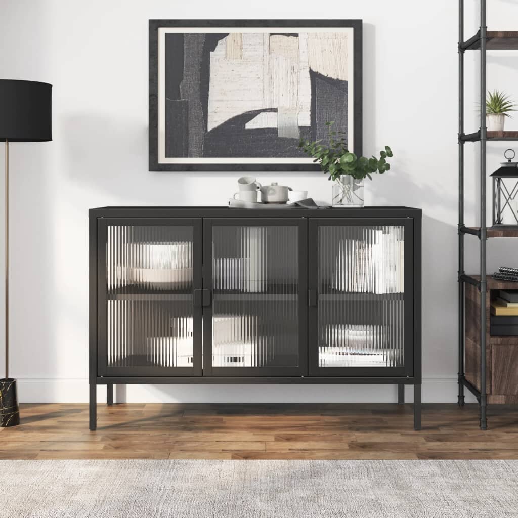 vidaXL Сайдборд черен 105x35x70 см стъкло и стомана