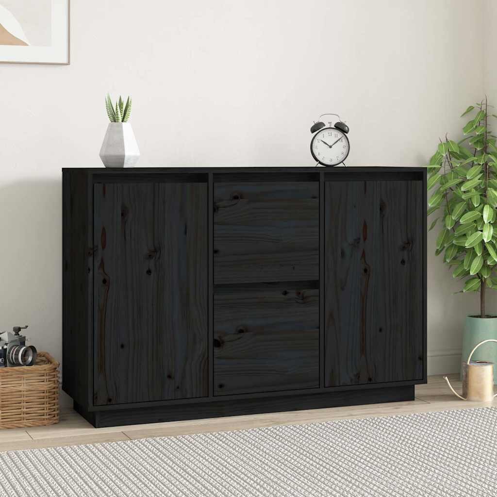 vidaXL Сайдборд черен 111x34x75 см бор масив