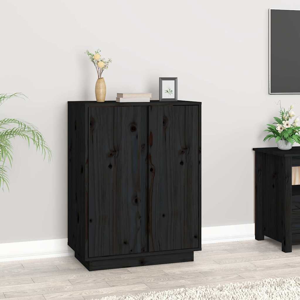 vidaXL Сайдборд черен 60x35x80 см бор масив