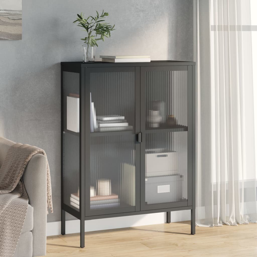 vidaXL Сайдборд черен 75x35x105 см стъкло и стомана