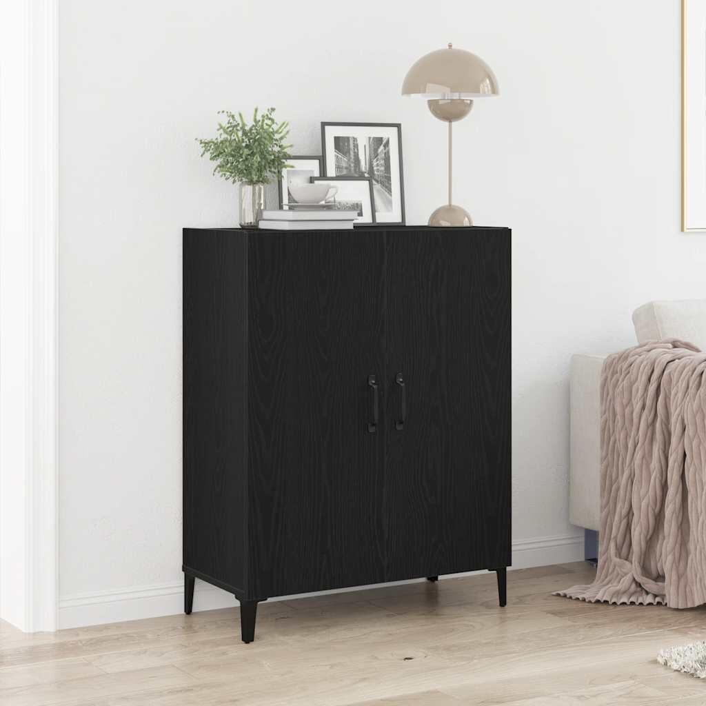 vidaXL Сайдборд черно и дъб 695x34x90 см инженерно дърво
