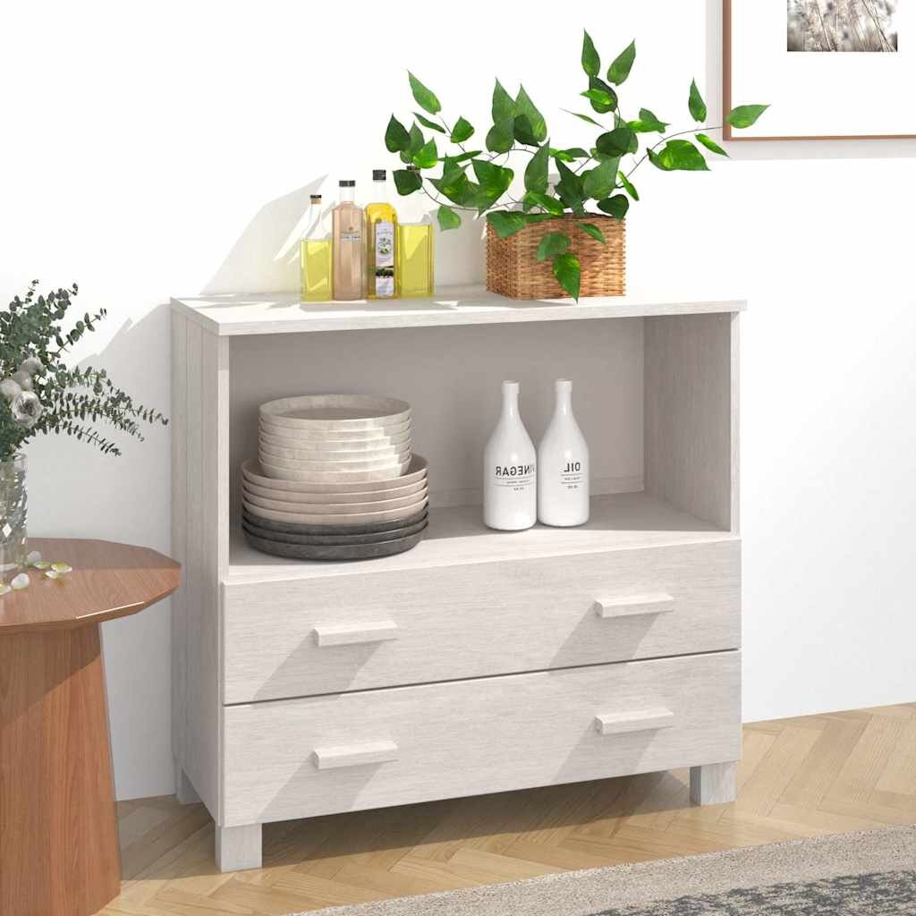 vidaXL Сайдборд HAMAR бял 85x35x80 см борово дърво масив