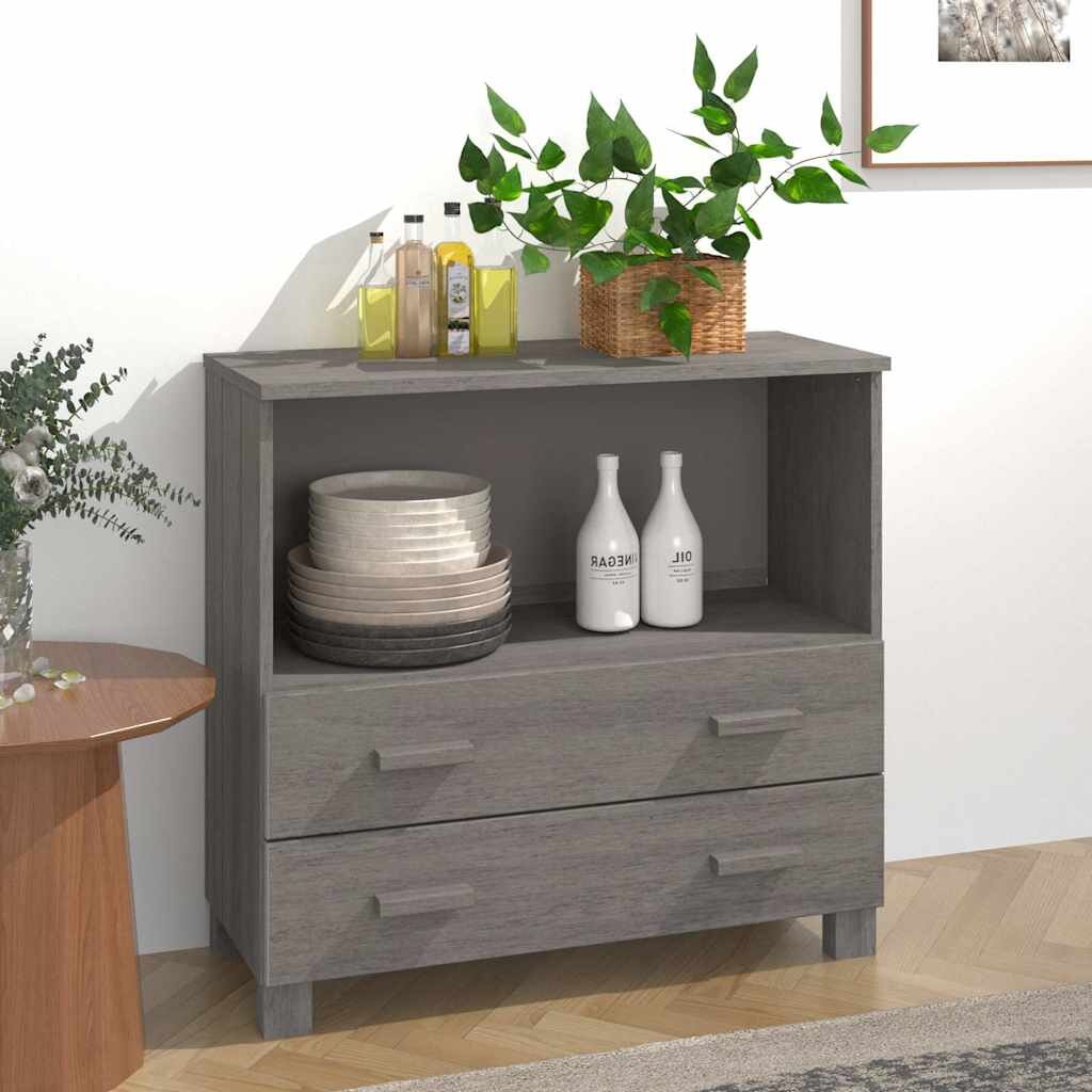 vidaXL Сайдборд HAMAR светлосив 85x35x80 см борово дърво масив