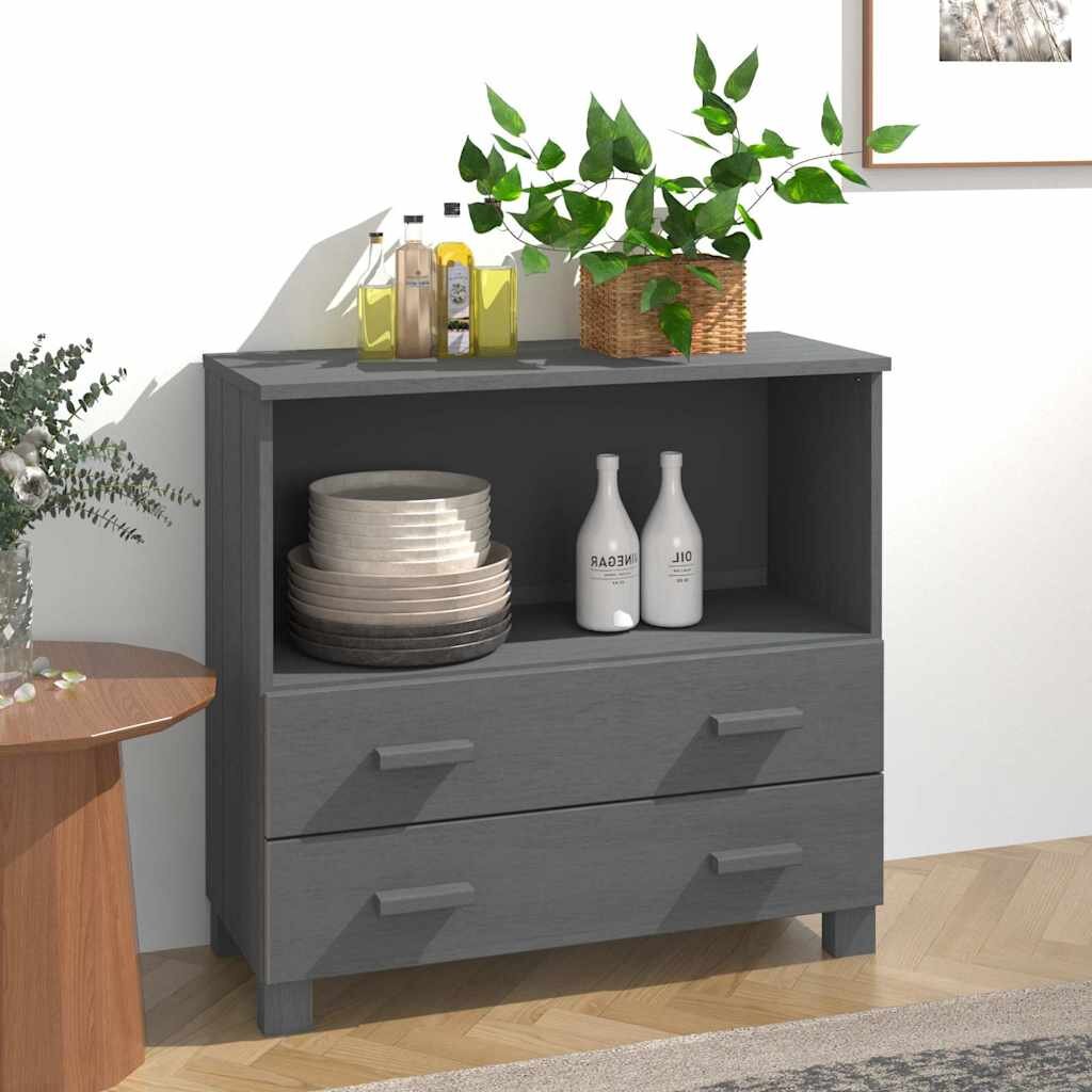 vidaXL Сайдборд HAMAR тъмносив 85x35x80 см борово дърво масив