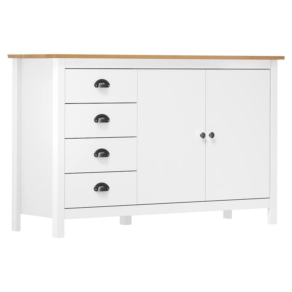 vidaXL Сайдборд Hill бял 130x40x80 см борово дърво масив