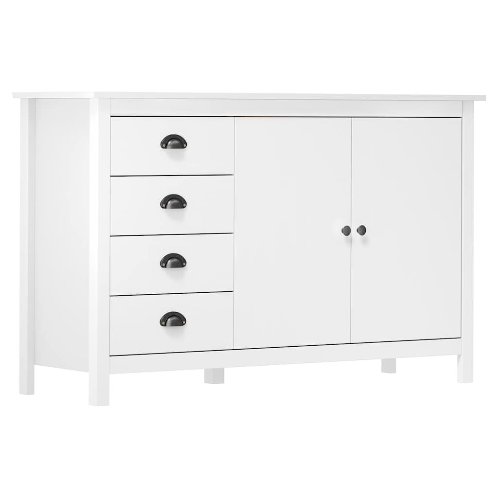 vidaXL Сайдборд Hill бял 130x40x80 см борово дърво масив