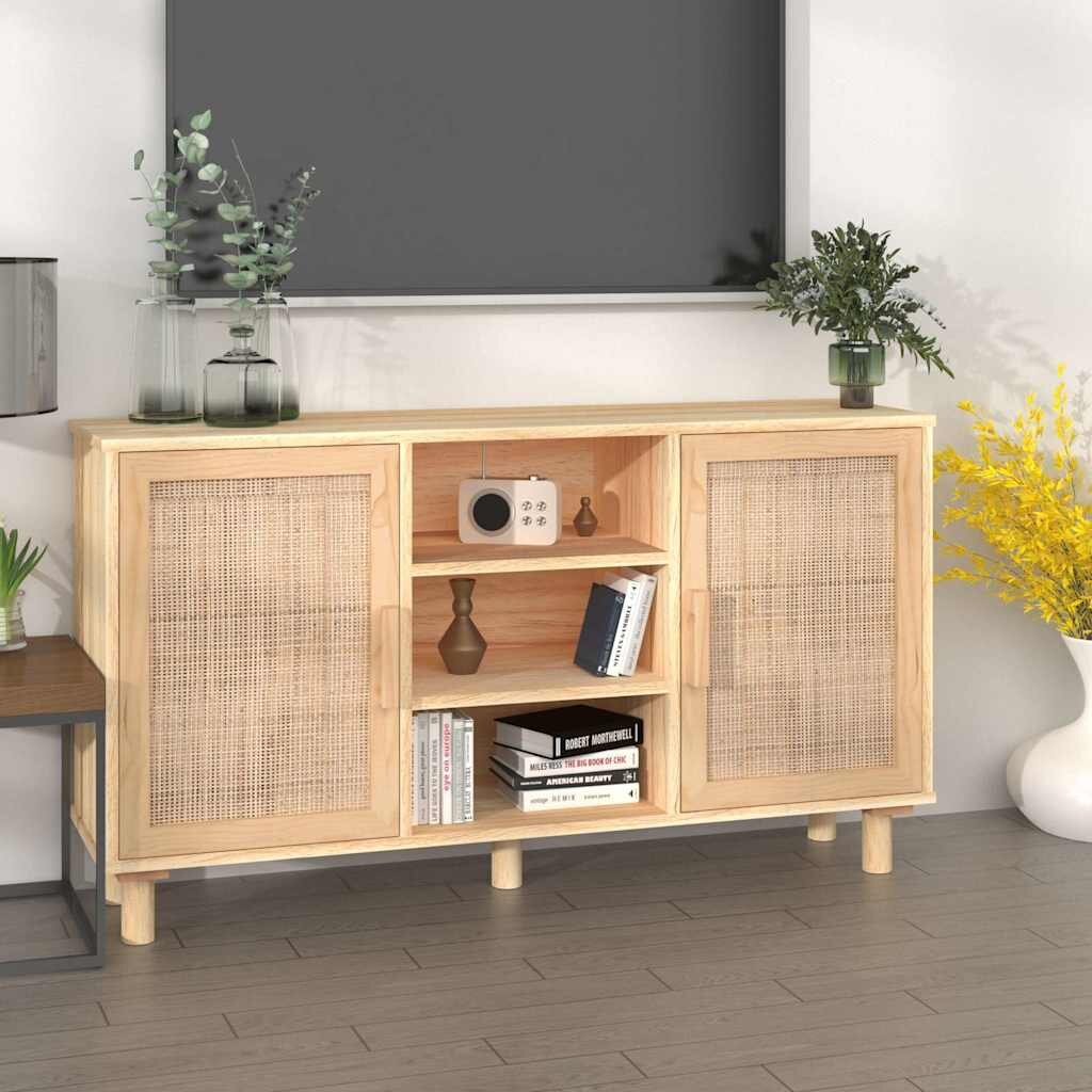 vidaXL Сайдборд кафяв 105x30x60 см бор масив и естествен ратан