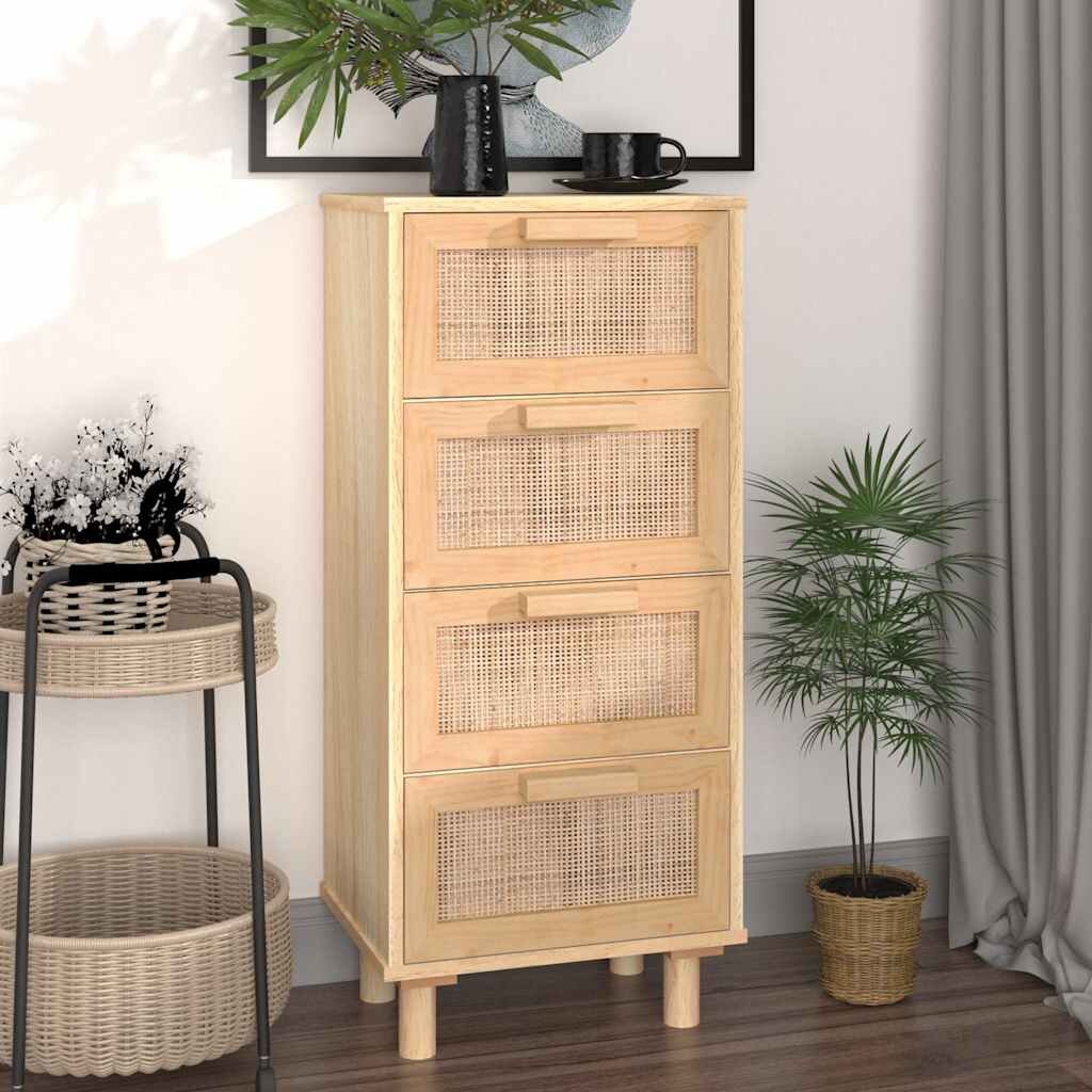 vidaXL Сайдборд кафяв 40x30x90 см бор масив и естествен ратан