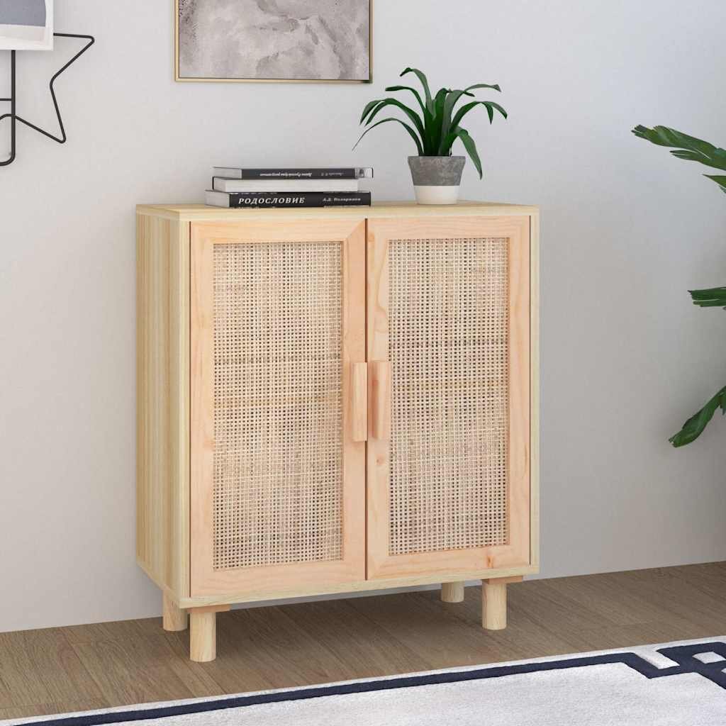 vidaXL Сайдборд кафяв 60x30x70 см бор масив и естествен ратан