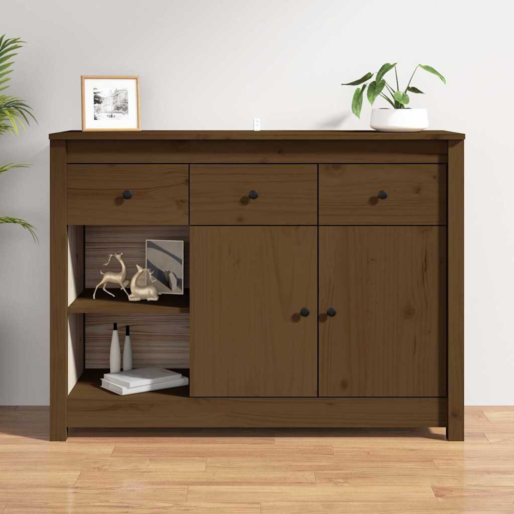 vidaXL Сайдборд меденокафяв 100x35x74 см бор масив