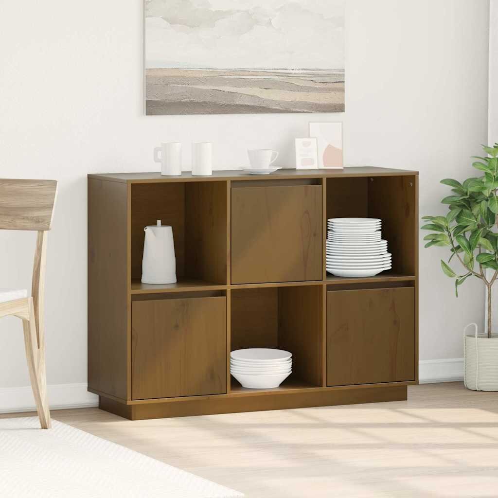 vidaXL Сайдборд меденокафяв 1105x35x80 см бор масив
