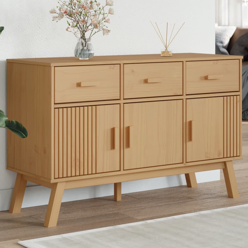 vidaXL Сайдборд OLDEN кафяв 114x43x735 см бор масив