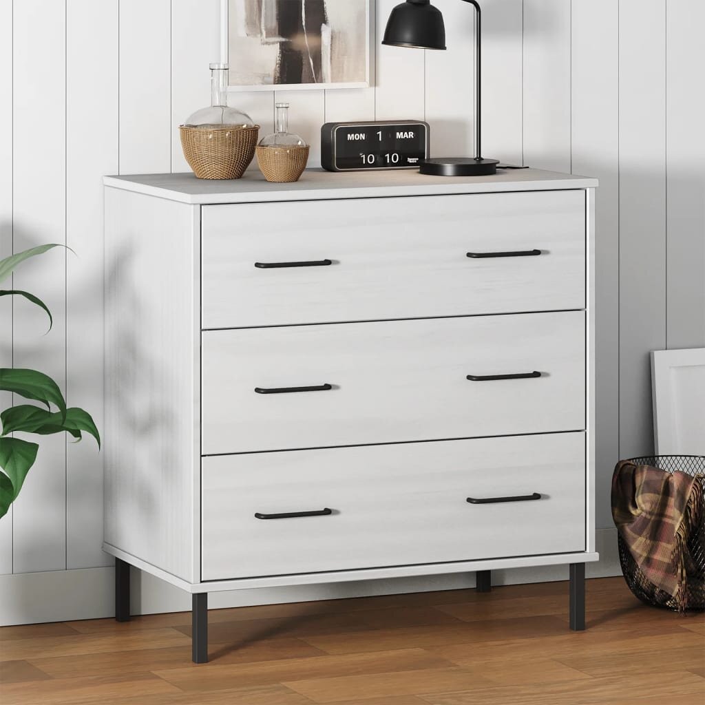 vidaXL Сайдборд с 3 чекмеджета бял 77x40x795 см масивно дърво OSLO